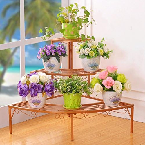 MILUCE European Style Iron Art Flower Frame 3 Tier Wall Ladder Flower Pot Rack Balcony Indoor And Outdoor Rust - Proof Flower Racks ( Color : Gold )