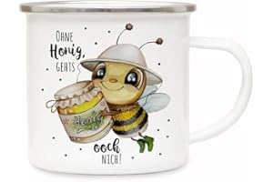 ilka parey wandtattoo-welt Emaille Becher Camping Tasse Geschenk für Imker Imkerei Beekeeper Biene Honigglas Spruch Ohne Honig gehts ooch nich Kaffeetasse Geschenk eb646