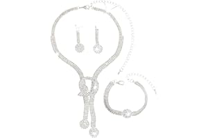 XFSRG Parure Mariage Bijoux pour Femme Brillant Cristal Mariée Collier Vintage Strass Boucle D'oreille et Bracelet Ensemble Bijoux Hypoallergénique Cadeau Anniversaire