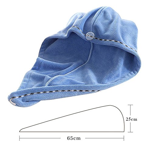 Jack & Rose Haar Turban Haartrockentuch Handtuch Kopftuch Duschhauben Haarpunzel Zuknöpfen saugfähigen Tuch Leichte Mikrofaser weiche Faser 60 * 25 cm Blau - 3