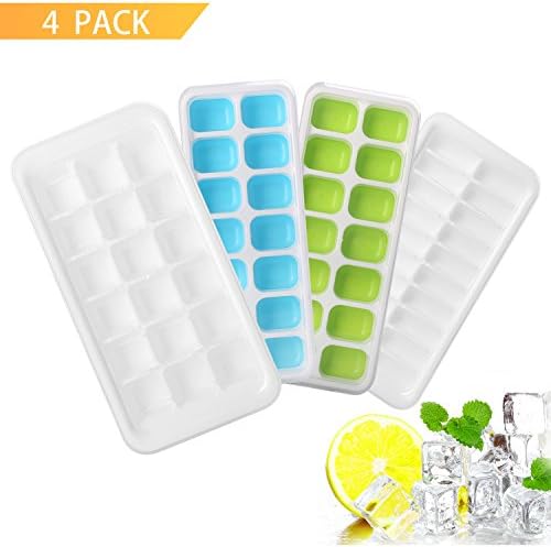 DAJIABUY 4 Pack Ice Cube Trays, Covered Silicone Food-Grade Flexible Ice Cube Molds with Removable Lids, set of 4 Storage Containers, Ice Cube Maker for Party Cocktails