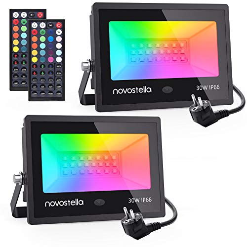 2 x 30W Faretto LED Esterno RGB, Novostella 20 Colori 6 Modalità LED Proiettore RGB Impermeabile IP66 con Telecomando IR a 44 Tasti, Funzione di Memeria/Timing, Luce Decorazione per Natale, Giardino