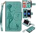 Produktbild Nancen Apple iPhone 7 / 8 (4,7 Zoll) Hülle, Prägung Mädchen Schmetterling Blume Vögel und Katze Muster Doka-Tasche PU Lederhülle/Ledercase Schutzhülle/Handyhülle/Bookstyle Spiegel Etui Cover - mit Standfunktion Lanyard Brieftasche Karten Slot und Mirror [Grün]
