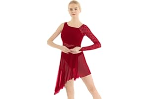 IEFIEL Vestido de Danza Ballet Mujer Maillot Lentejuelas de Patinaje Artistico Vestido Gasa de Danza Lirica Contemporánea Traje Danza Mujer