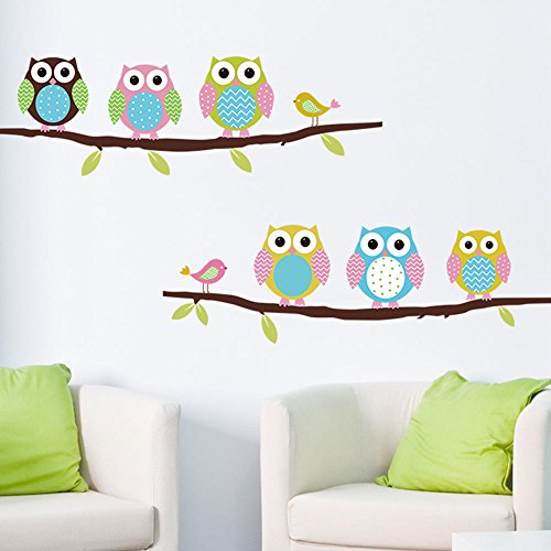Anself Cartoon Cute Six Owl on the Tree DIY Wall Wallpaper Stickers Art Decor Mural Kid's Child Room Decal