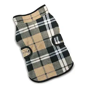 Best Pet Supplies 250-DBC-L Voyager Reversible Windproof Pet Fleece Jacket, Large, Beige/Black Checkers