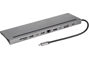 AURUM Stacja dokująca USB C, 11 w 1, koncentrator USB C, podwójny monitor typu C na HDMI + adapter VGA, stacja dokująca do laptopów do innych monitorów, Multiport USB 3.0 SD/TF audio do Lenovo, Dell,
