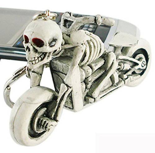 Schlüsselanhänger Motorrad mit Skelett, weiss/grau Schlüssel Anhänger Skull Bike, wadle-shop