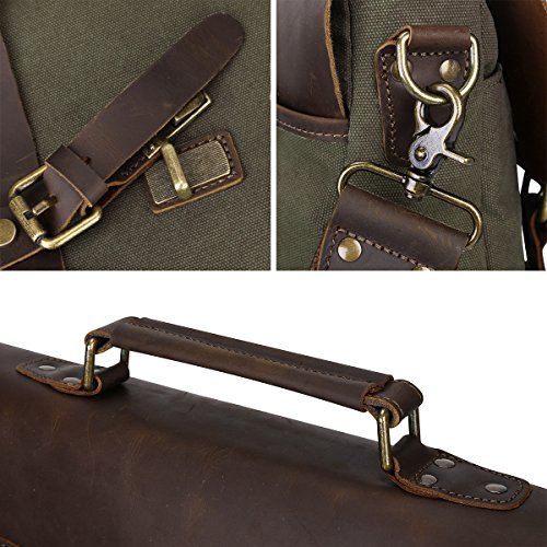 S-ZONE Vintage Segeltuch Leder Unisex Damen Herren Junge Multifunktiontasche Umh  ngetasche Henkeltaschen Laptoptasche Beutel f  r Arbeit Studium Reis