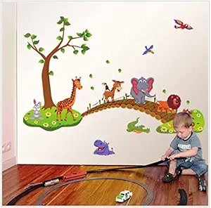 JAAMSO ROYALS Hot Style Big Jungle Animals Bridge Vinyl Kids Room Decorative Wall Sticker ( 90 cm X 60 cm)