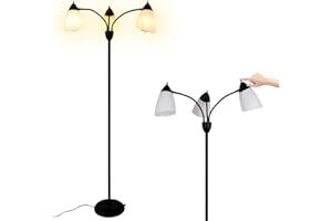 FIRVRE Nero 3 Lampada da Terra A Più Teste Lampada da Terra A Palo Alto piantana Collo di Cigno Regolabile Luce Moderna Paralumi in PVC Bianco per Soggiorno Camera da Letto Studia Stanza dei Bambini