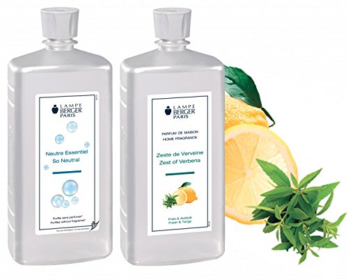 Lampe Berger Vorteilsset - 2 Düfte - 1000 ml Neutral und 1000 ml Belebende Frische / Zitronen Verbene / Zeste de Verveine inkl. EO Shopping Bag