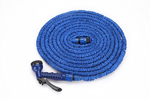 Flexibler Gartenschlauch Latex Knickfest Wasserschlauch mit Sprühpistole/Brause - Länge 7 bis ca. 22,5 m oder 10 m bis ca. 30 m, dehnbar - kein "Schlauchsalat" Farbe Frei Wählbar (22,5 Meter, Blau)