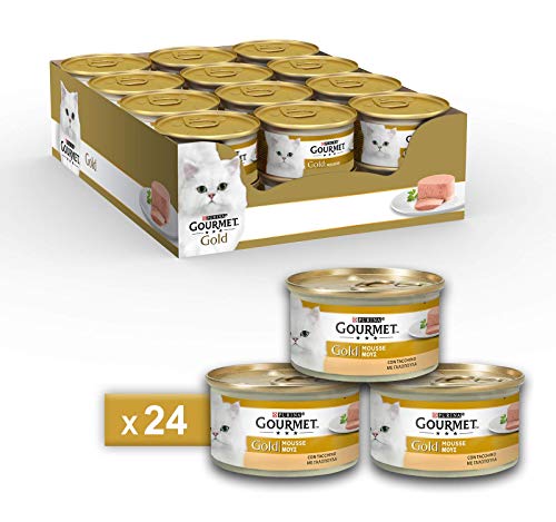 Purina Gourmet Gold Umido Gatto Mousse con Tacchino, 24 Lattine da 85 g Ciascuna, Confezione da 24 x 85 g