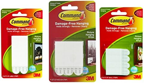 3M Command Small Medium And Large Picture Hanging Strips in a Handy Storage Box 11 Pairs in Total Plus Box. Damage Free Picture Hanging.
