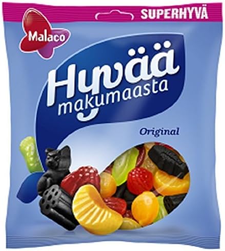 Malaco Hyvää Makumaasta - Super Mix - Original - Swedish - Salmiak - Licorice - Fruity - Wine Gums - Assorted - Candies - Sweets - Party Bag 300g