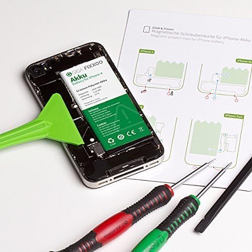 GIGA Fixxoo iPhone 4 Lithium-Ion Battery Complete Replacement Kit with Illustrated Instructions for Installation DIY; Full Tools Sets for Quick &amp; Easy Repair