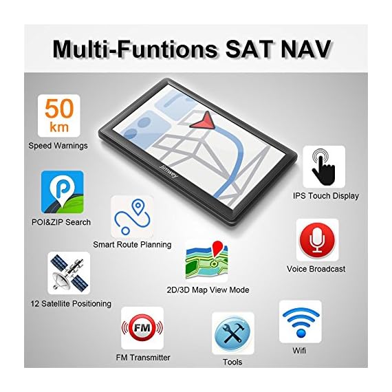 SAT NAV GPS Navigation System, Jimwey 7 Inch Android 16GB 512MB Car
