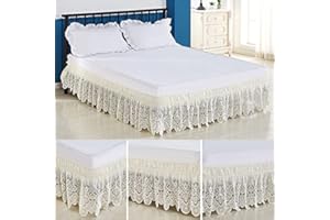 POIUYT Pizzo Vestiletto Gonna da Letto Singolo/matrimoniali/Una Piazza e Mezzo Elastica Avvolgere Mantovana Giroletto Tre Lati Tessuto Elastico Dust Ruffle Mantovana (Color : D, Size : 180 * 200+38CM)
