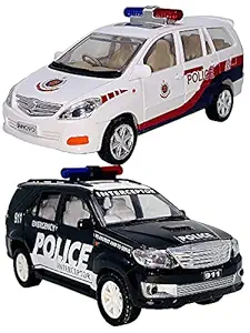 PRIYVI Combo of Pull Back Action SUV Police Interceptor with PCR Police Model Toy Car for Kids and Boys (Color May Vary)