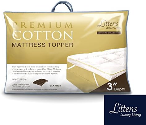 Littens Luxury Ultimate Cotton Hotel Quality Microfibre Mattress Topper 280TC Cotton Casing Natural 3" Deep (4ft Double Bed Size 122cm x 190cm)