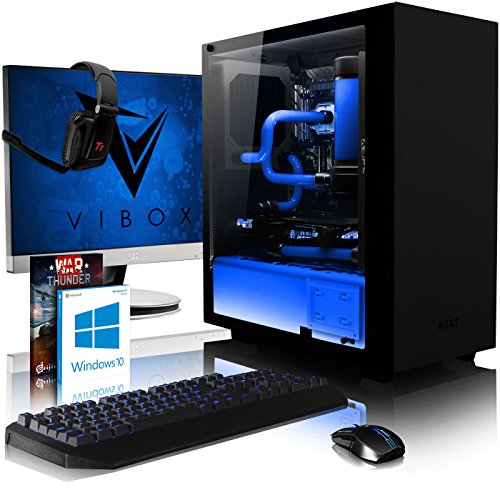 VIBOX Hardline GS580T-46 Komplett-PC Paket Gaming PC - 3,5GHz Intel i5 Quad Core CPU, GTX 1080 Ti, leistungsfähig, Wassergekühlter Desktop Gamer Computer mit Spielgutschein, 23" Monitor, Gamer Tastatur & Mouse, Windows 10, Weiß Innenbeleuchtung, lebenslange Garantie* (3,0GHz (3,5GHz Turbo) Superschneller Intel i5 7400 Kabylake Quad 4-Core Prozessor CPU, Nvidia GeForce GTX 1080 Ti 11GB Grafikkarte, 32GB Team 2133MHz DDR4 RAM, 240GB SSD, 3TB Festplatte, Gewohnheit Wasserkühlung, NZXT Gehäuse)