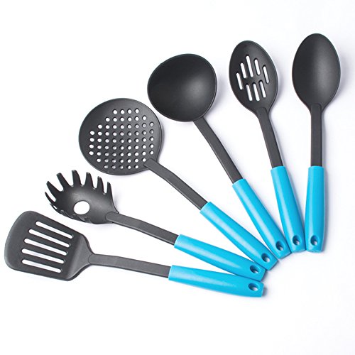 jecxep Lot de 6 ustensiles de cuisine en nylon résistant à la chaleur en nylon surélevée de cuisine Ustensiles de cuisson 6 bleu