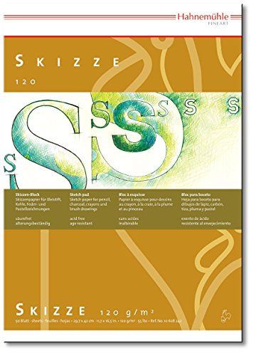 Skizzenblock S A5 120 g/m² 50 Blatt Weißes Papier mit feiner Papierkörnung für exzellenten Farbabrieb. Perfekt für Zeichnungen mit Bleistift, Kohle, Rötel, Wachskreiden oder Pastellkreiden. Säurefrei und alterungsbeständig.
