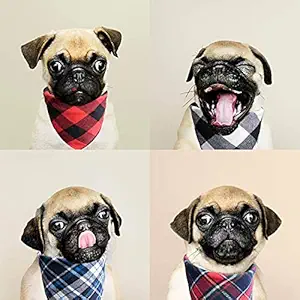 Ukadou Buffalo Plaid Dog Bandana for Dogs 4pcs, Flannel Dog Hankerchiefs for Girl and Boy, Triangle Dog Scarfs for Large Dogs Medium Dogs & Small Dogs and Cats, Dog Drool Bibs for Dogs