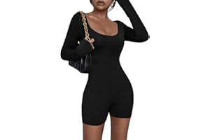 GORGLITTER Body para mujer, manga larga, mono ajustado, mono de una sola pieza, pantalones cortos, bodys elegantes