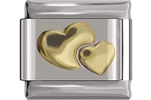 ITALIAN CHARM Double Heart 9mm Italian Style Charm Link - fits all Classic 9mm Italian Style Charm UK stock