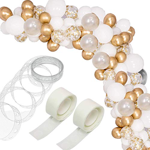 mciskin 123 pièce Balloon Garland Kit Balloon Arch Kit Blanc Et Or Confettis Rempli Ballons en Latex Pack avec Bande Ballon pour Anniversaire De Mariage Toile De Fond Décorations