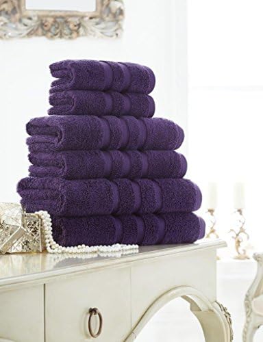 Supreme -Zero -Twist Stripped Quality 100% Cotton 600 GSM Towels Bale Sets (Set of 8= 4xHand, 2xBath, 2xSheet, Purple)