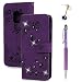 Produktbild idlehour S9 Handyhülle, Flip Case für Samsung Galaxy S9, PU Leder Schutzhülle Bookstyle Ständer Kartensätze Handytasche with Touchstift Stylus und Staubstecker, Lila Diamant