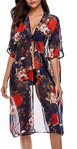 Beach Cover Up,Dark Floral Printed Women Long Swimwear Beachwear Swimsuit Beach Dress,Loose Bohemian Chiffon Kimono Cardigan Bikini Covers Up,One Size Eight Colour Available