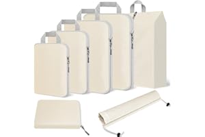 MURISE Compression Packing Cubes, zestaw 6 organizerów do walizek, na przybory podróżne, rozszerzalny zestaw organizerów podróżnych, lekkie torby do pakowania plecaka, kostki do pakowania dla mężczyzn/kobiet, beżowe
