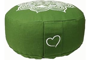 MAYLOW YOGA MIT HERZ Cojín de meditación Celine Madeleine con funda de bordado, lavable, relleno con espelta orgánica, 33 x 15 cm, adecuado para principiantes y experimentados