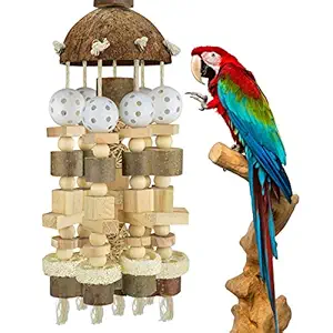 KATUMO Bird Parrot Toy, Large Parrot Toy Natural Wooden Blocks Bird Chewing Toy Parrot Cage Bite Toy Suits for Macaws African Grey Cockatoos Amazon Parrots Ect Large Medium Parrot Birds