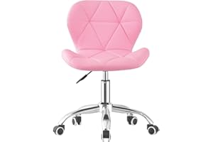 Jamiah Modern Desk Chairs Comfortable Study Chair Swivel Home Chair Height Adjustable PU Leather Desk Chair with Lift Chrome Legs for Home Bedrooms (Pink)