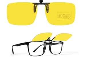 TEMSO Flip up Clip on Night Driving Glasses,Polarized Anti Glare Clip on Driving Glasses for Men Women,Reduce Dizzling Headlights, Brighten and Clear Vision|Yellow Lens|60 * 46mm