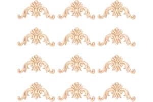 INGJIA Holzornamente für Möbel 12 Stücke Holzornamente Ornamente für Möbel Holzschnitzerei Applique Ornament Holz Möbel Wanddeko Holz,5 * 5cm