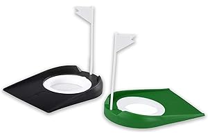 SUZEYEN 2 Pack Golf Putting Cup with Flag, Portable Plastic Golf Putting Hole Training Aid, Removable Practice Putters Cup for Indoor Outdoor Use, Home Office Backyard Lawn – Green & Cool Black