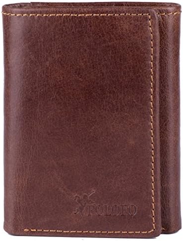 RFID Blocking Genuine Cowhide Leather Trifold Card Wallet for Men With 2 ID Window (Dark brown)
