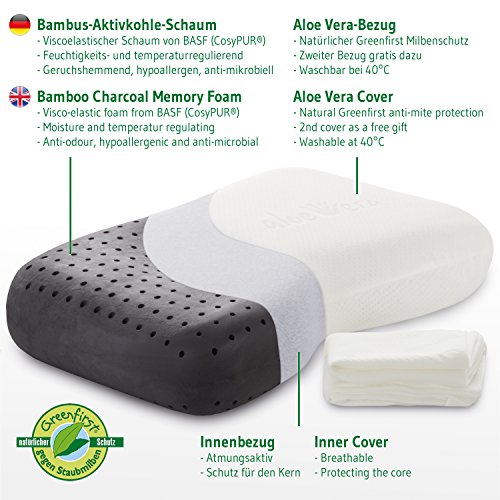 Kopfkissen ALOE VERA mit Wellnesskern für erholsamen Schlaf & Hautpflege | Orthopädischer Visco-Schaum | Kissen NuMOON mit BAMBUS PureAIR Effekt & Gratis Bezug | Gesundheitskissen, Nackenstütz-Kissen - 4