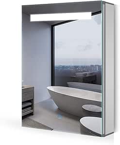 Quavikey Led Illuminated Bathroom Mirror Cabinet Aluminum Mirrored Bathroom Cabinets Wall Mounted With Lights Concealed Demister Pad 400 X 600mm Amazon Co Uk Kitchen Home