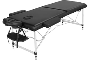 Yaheetech Składany stół do masażu, aluminiowy stół do masażu, z 2 strefami, z regulacją wysokości, z torbą do przenoszenia, obciążenie do 250 kg, czarny, ok. 213 x 92 x 67 – 87,5 cm