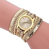 JUZIWEI Frauen Wrap Armband Quarz Geflochtenes Wickel Wrap Armbanduhr Schlangenkorn Lässige Multilayer Armbandu,Gold
