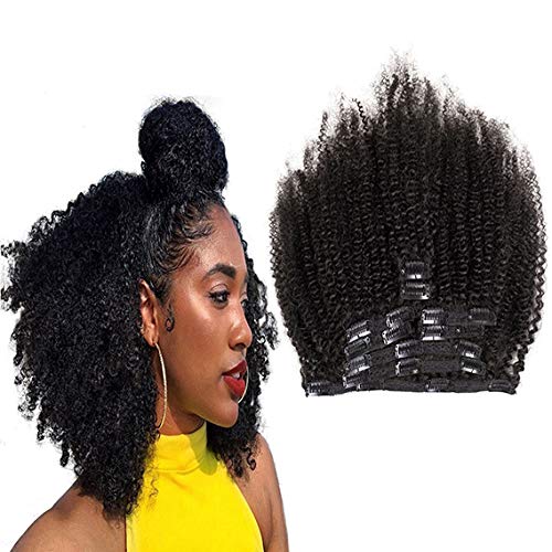 Brazilian Afro Kinky Curly Clip In Hair Extensions 8pcs 18clips 120g/pck Brazilian Virgin Human Hair Clip Ins (1 bundle 18inch, natural black)
