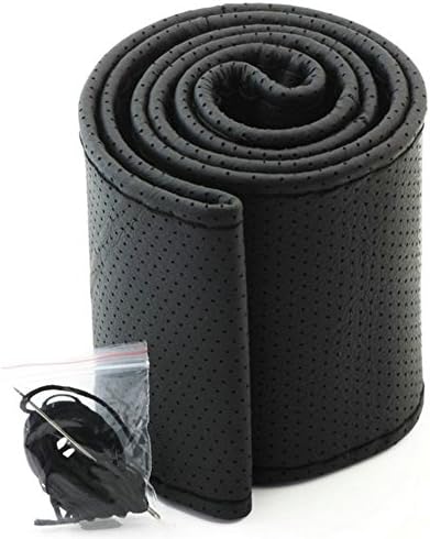 Oisee Car Steering Wheel Cover Black Universal 15 Inch Leather Anti Slip Breathable Odor Free Hot and Cold Protection