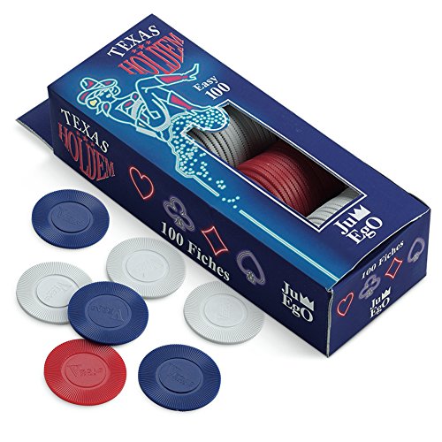 JUEGO Texas Hold'em I Confezione Con 100 Poker Chips/Fiches Easy Da 2 GR I Gioco Da Tavolo Originale Poker I Professionale - Blu, Rosso, Bianco